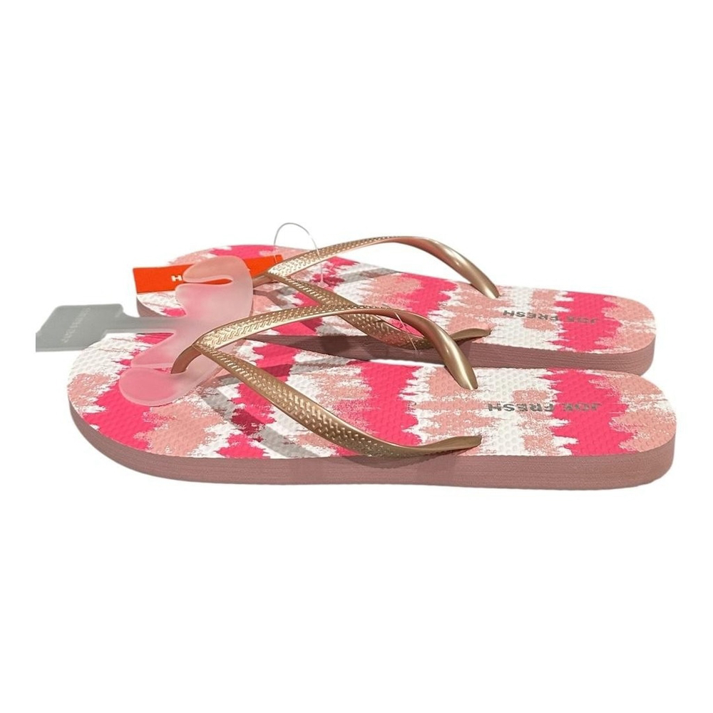 Joe Fresh Flip Flop Sandals Womens Size 10 Pink Stripe Gold Shoes Beach Casual - Picture 3 of 7
